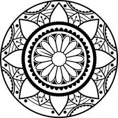 Mandala Coloring book Page design. Simple Mandala coloring design for beginners, seniors and children. Mehndi flower pattern for Henna drawing and tattoo. Decoration in ethnic oriental, Indian style.
