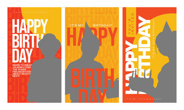 Instagram Happy Birthday stories editable template for social media. Photo overlay with a birthday theme. Birthday Celebration