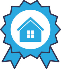 Blue badge with a house icon symbolizes quality housing certification.