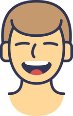 Cartoon male face laughing, eyes closed, mouth open.