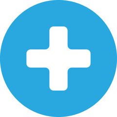 Blue circle with a white plus sign, symbolizing addition or positivity.