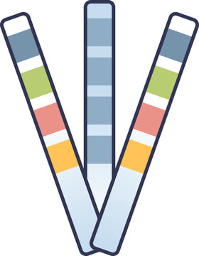Three colorful pH test strips symbolize chemical analysis and water quality testing.