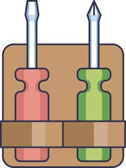Illustration of a screwdriver set with two screwdrivers in a holder, symbolizing tools and repair.