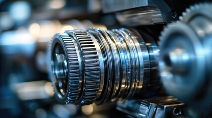 Fototapeta premium Close Up of Shiny Metal Gears Turning in a Machine
