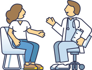 Illustration of a patient and doctor engaging in a therapeutic conversation.