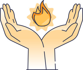 Open hands holding a flame, symbolizing healing energy and warmth.