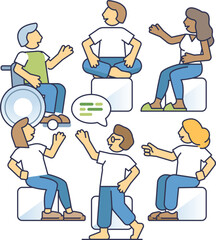 Diverse group in discussion, symbolizing inclusion and community.