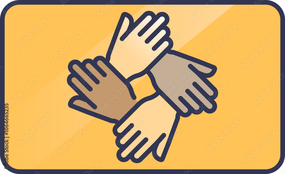 Aufkleber four hands of different colors interlocked, symbolizing unity and teamwork.