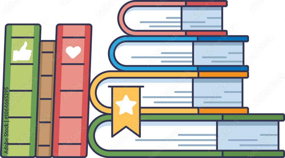Poster stacked books with icons symbolize knowledge and learning.