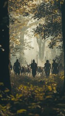 Ancient Hunters Tracking Herd in Stone Age Forest