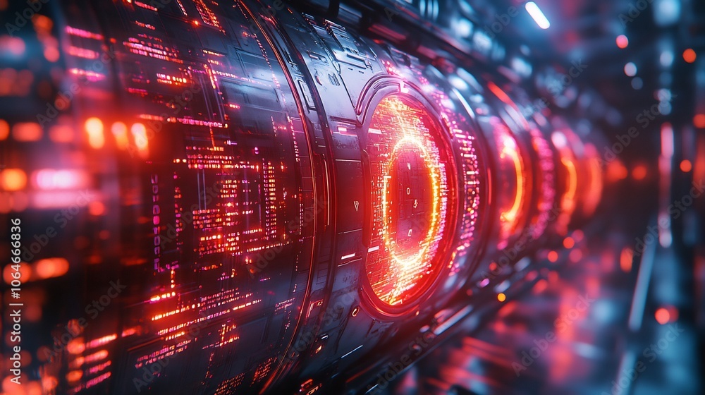 Poster futuristic digital bank vault formed code surrounded by flowing data streams symbolizing secure stor