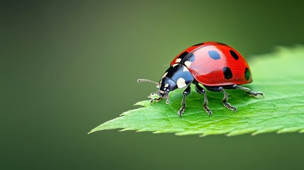 Fototapeta premium Vibrant ladybug resting on a leaf in a green natural background