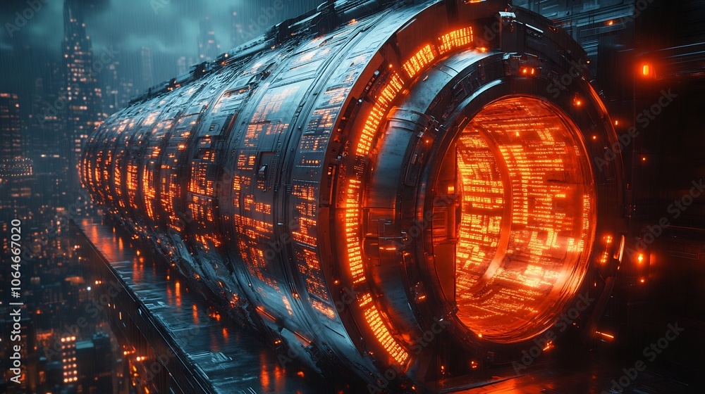 Poster futuristic digital bank vault formed code surrounded by flowing data streams symbolizing secure stor