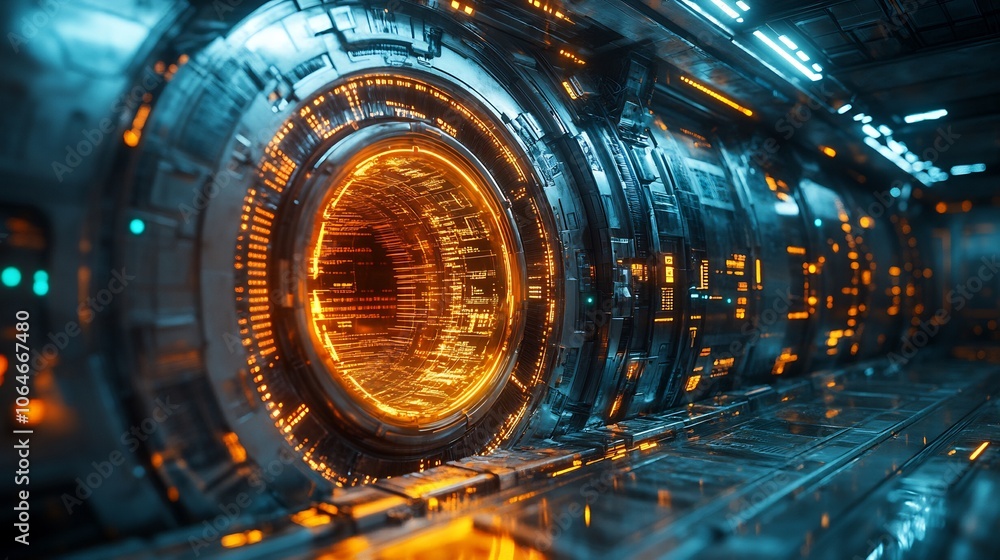 Poster futuristic bank vault made of digital code surrounded glowing data streams representing the secure s