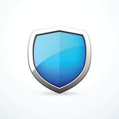 Blue chrome shield icon. Vector illustration