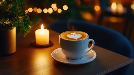 Fototapeta premium Delicious hot cappuccino with intricate latte art in a charming caf?, perfect for a cozy coffee break.