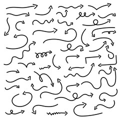 Hand drawn curved doodle arrows collection vector illustration
