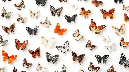Fototapeta premium Colorful Butterfly Collection Against White Background