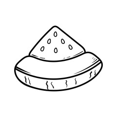 single slice of watermelon isolated drawing coloring line art style sketch classic vintage design illustration