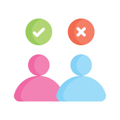 Two people with checkmark and cross, symbolizing choices and decisions