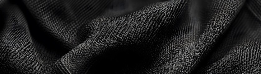 Close-up of Black Textured Fabric with a Wavy Pattern
