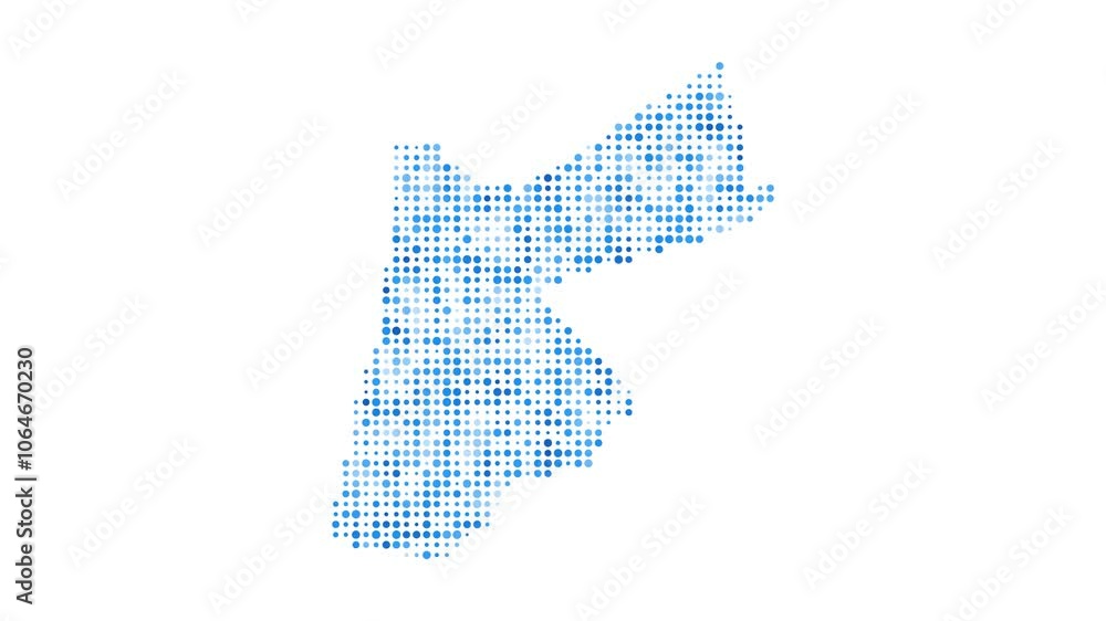 Poster jordan dotted digital map. map of jordan with pulsating colored circles. shape of the country filled