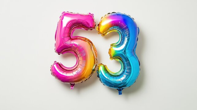 Colorful Number 53 Balloons on White Background