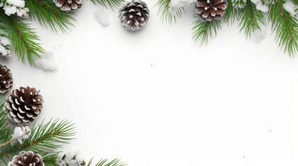 Festive Winter Frame with Pine Branches and Red Berries