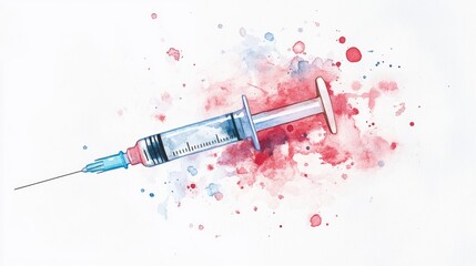 Vibrant Watercolor Medical Syringe Illustration. National Immunization Awareness Month