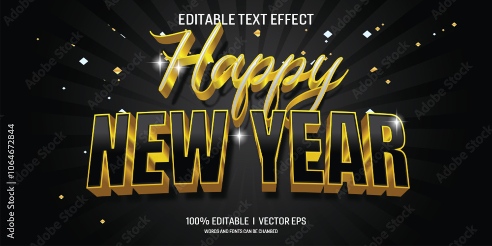 Poster editable happy new year vector 3d text effect with modern style design
