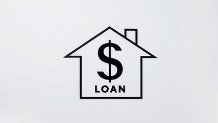 Loan symbol inside a house icon, black on a white isolated background.