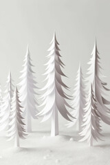 Obraz premium Snowy woodland scene in delicate white paper art style. Perfect for seasonal and holiday themes