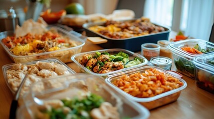 Delicious home cooked meal with various dishes on a wooden table for family gathering Sinkie Day