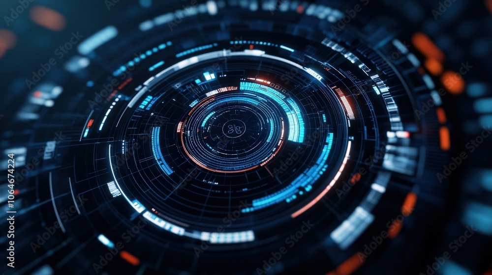 Poster futuristic hud interface featuring glowing circles representing a sci-fi technology concept.