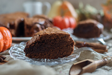 Chocolate covered pumpkin bundt cake