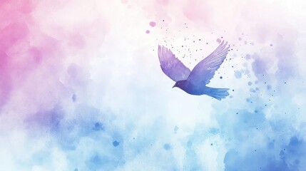 Obraz premium A watercolor illustration of a bird in flight against a soft, colorful background.