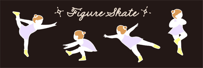 フィギュアスケートで踊る・ジャンプする・回転する女の子（黒バック）