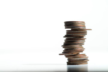 High angle close up of a stack of US quarters.