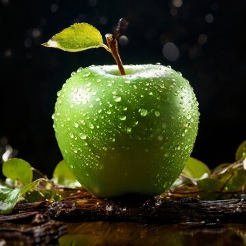 a delicate apple made of opal hung on branch in the early morning light