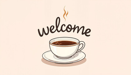 Obraz premium Very nice illustration, a cup of coffee and the inscription: Welcome