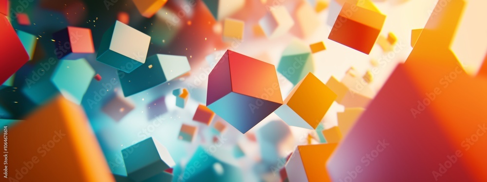 Poster colorful abstract cubes in mid-flight create a dynamic visual explosion, showcasing a blend of vibra