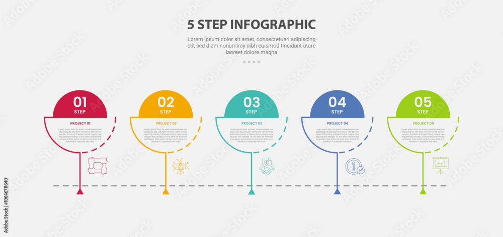 Aufkleber 5 points template infographic outline style with 5 point step template with creative circle slice wi
