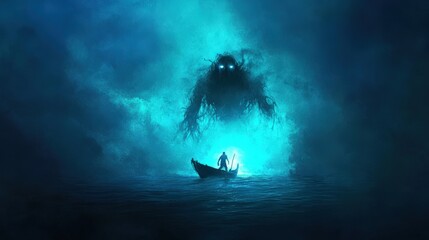 Creature of the deep emerging from the ocean representing a horror and fantasy concept.