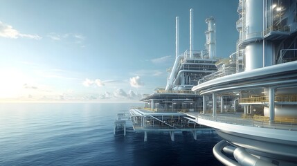 Fototapeta premium Massive Offshore Renewable Energy Plant Dominates Tropical Seascape