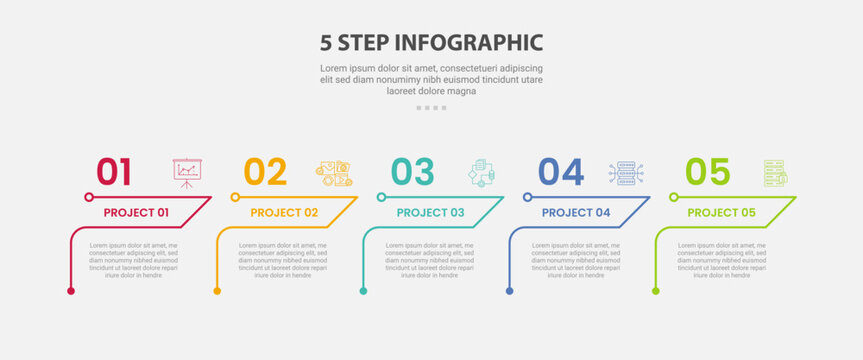 5 points template infographic outline style with 5 point step template with creative table content with arrow line header for slide presentation