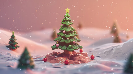 Obraz premium Christmas Tree isometric Cartoon 3D