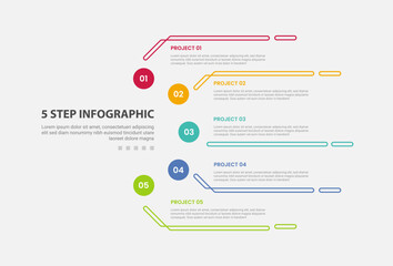 5 points template infographic outline style with 5 point step template with half circle cycle circular on side for slide presentation