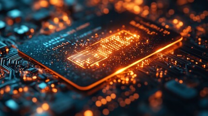 Digital credit card surrounded glowing encryption symbols and secure payment icons representing cyber security in online transactions