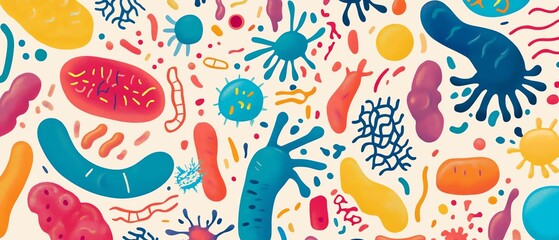 Colorful microbes on a light background