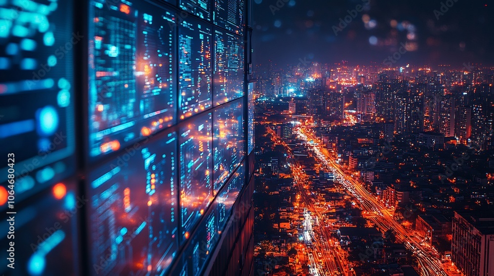 Poster digital city control center multiple screens monitoring public safety traffic flow and infrastructur